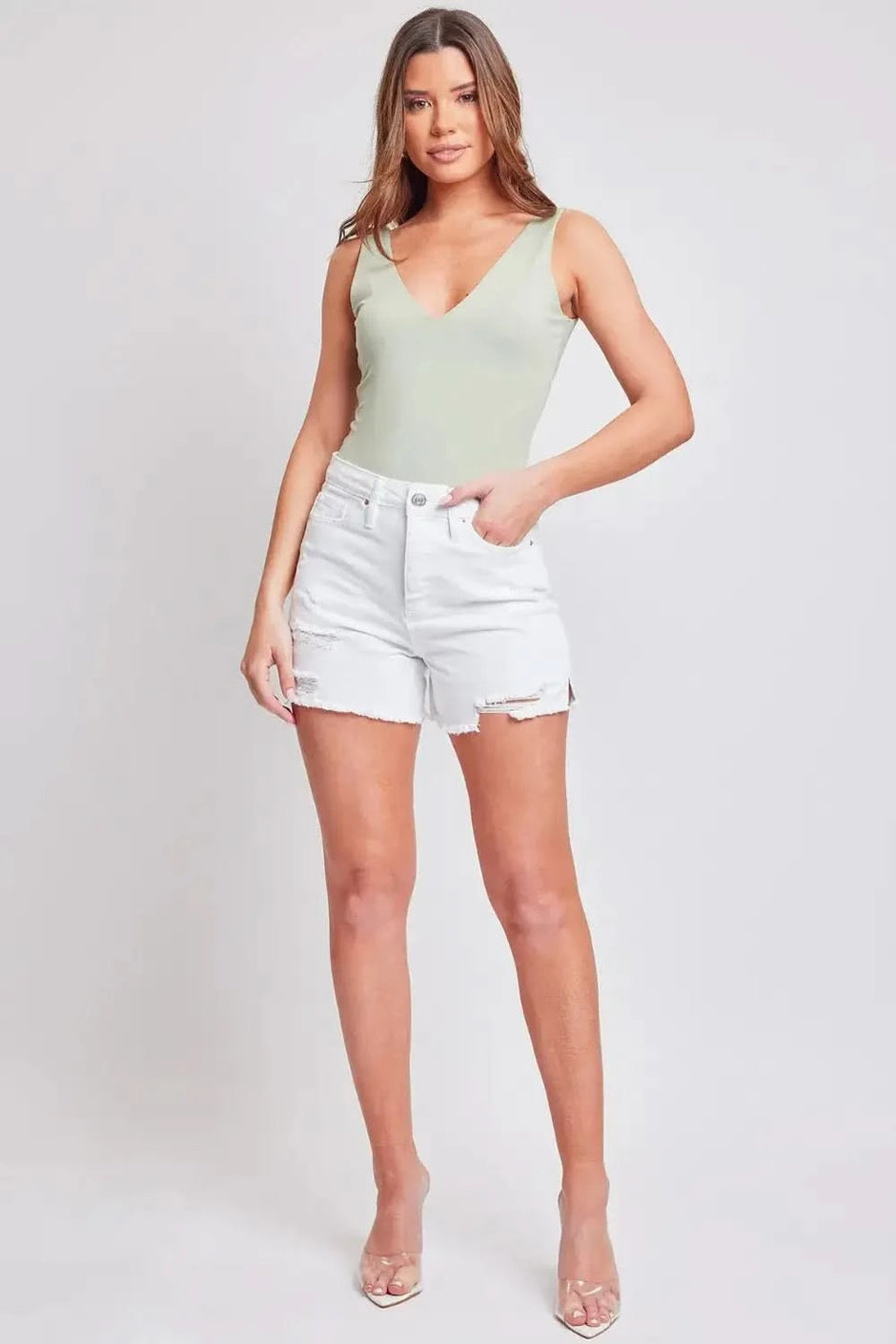 YMI Jeanswear Distressed Frayed Hem Denim Shorts - SwagglyLife Home & Fashion
